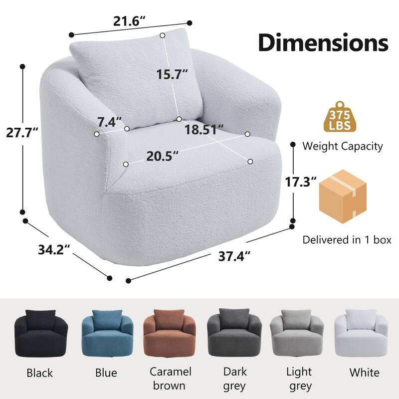 Swivel Round Sofa Chaise, Upholstered Sofa Chair with One Soft Pillow, Single Sofa with Adjustable Pillow