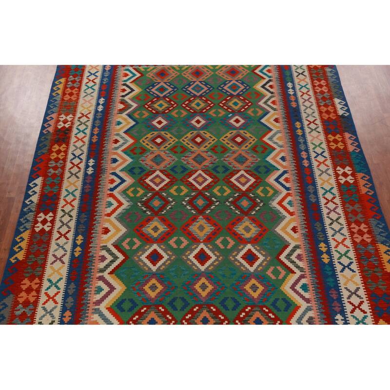 Geometric Kilim Oriental Large Rug Living Room Hand-Woven Wool Carpet - 10'2"x 16'3"