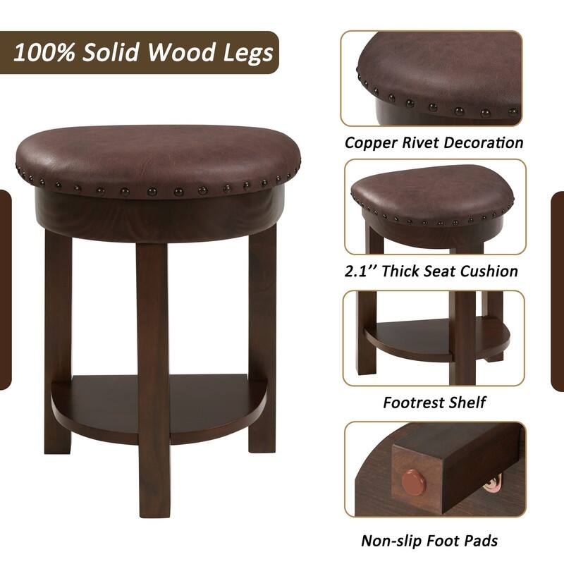 4-Piece Bar Table Set with Solid Pine Wood Legs and PU Upholstered Stools for Dining and Entertaining