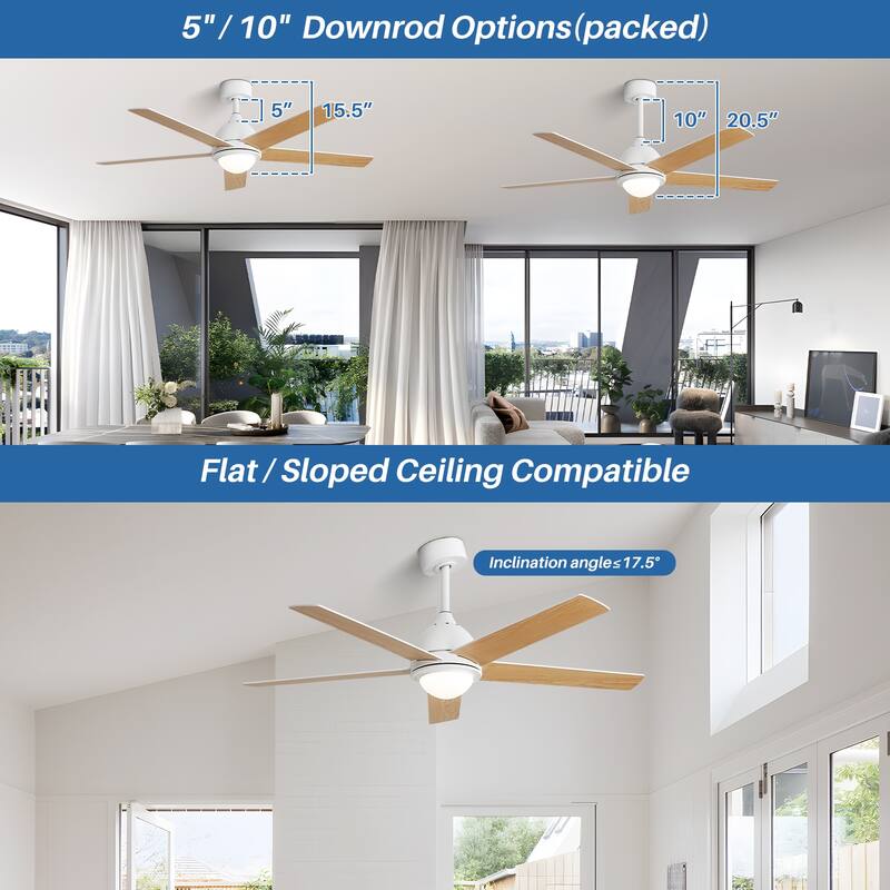 52" Plywood Ceiling Fan with Light and Remote Reversible Quiet AC Motor Dimmable LED Dual Color Blade