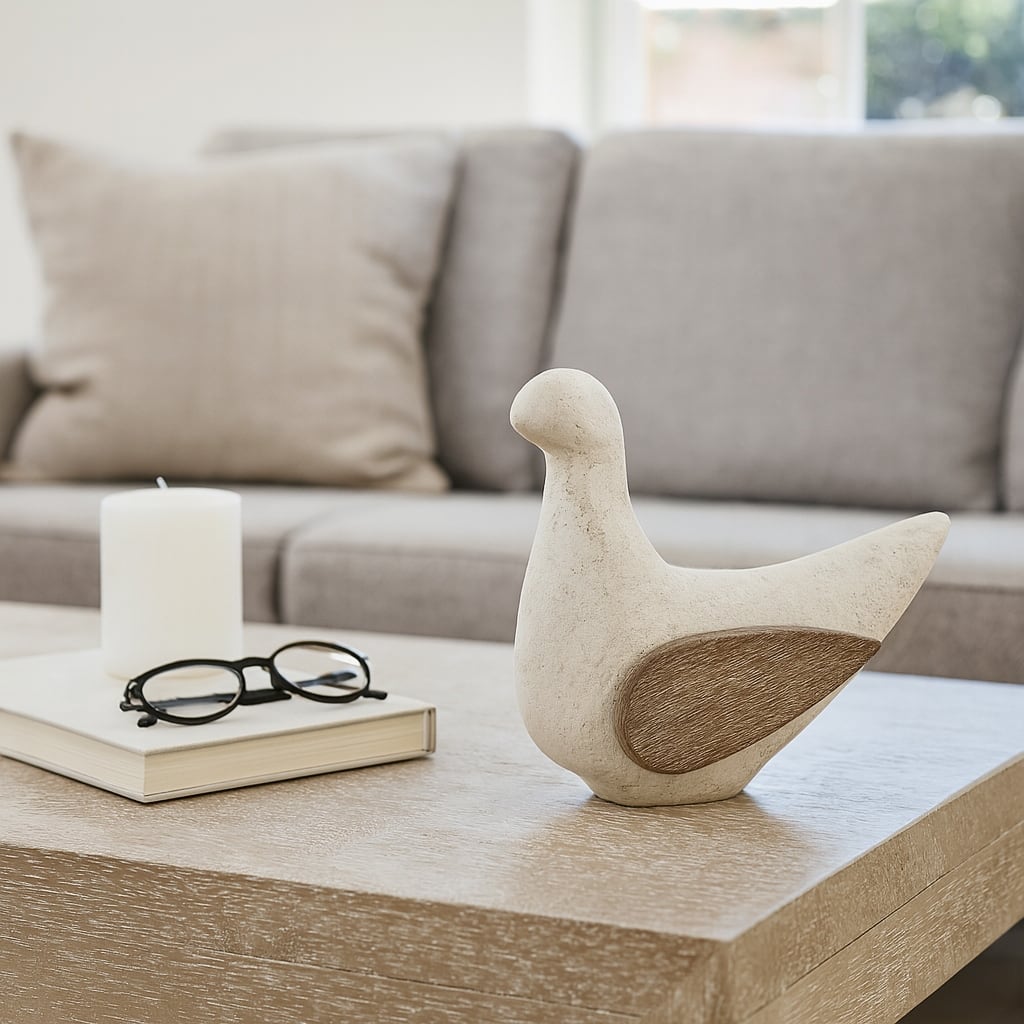 Ceramic Hand-Carved Bird Decorative Figurine - Ivory