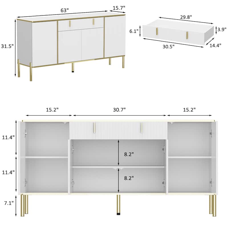 Timechee 4 Doors Kitchen Sideboard 2 Top Drawers Accent Storage Cabinet