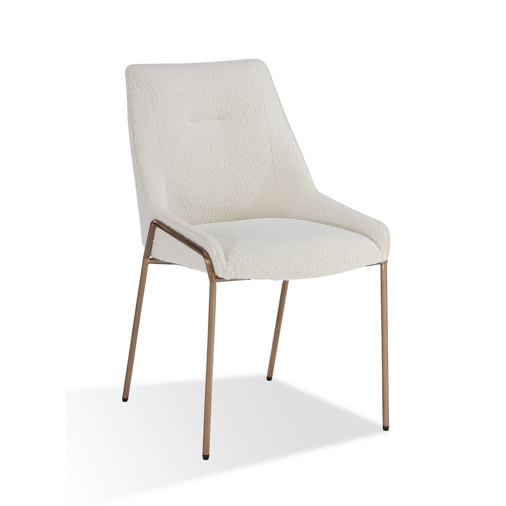 Rise 21 Inch Dining Chair, Boucle Upholstery, Tapered Legs, White, Bronze