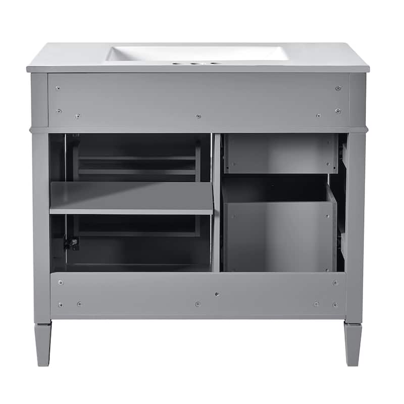 36''Bathroom Vanity With Top Sink,Modern Bathroom Storage Cabinet With 2 Drawers And A Tip-Out Drawer,Single Sink