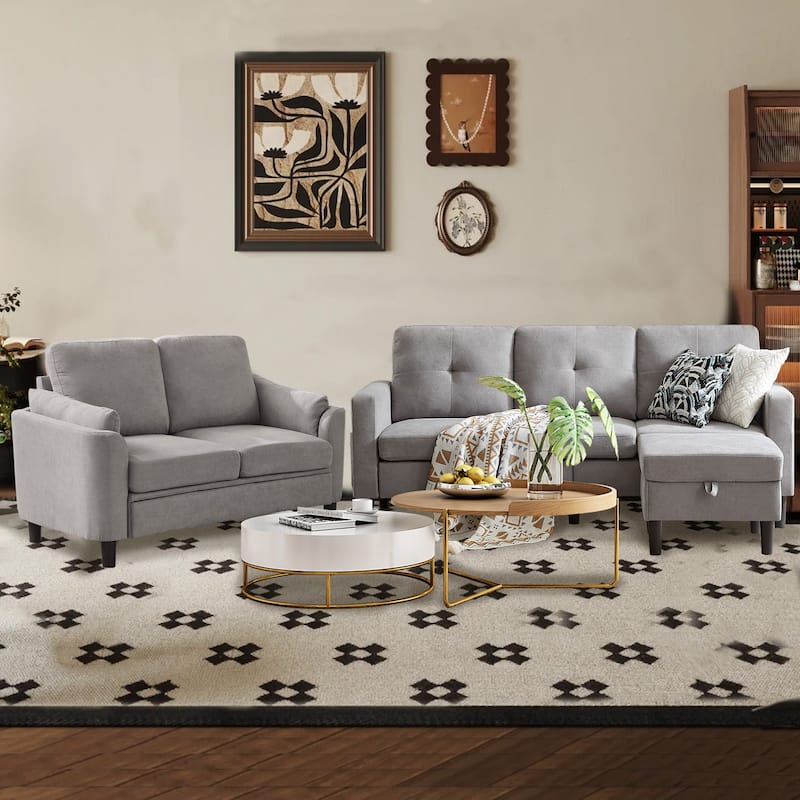 3 Pieces Living Room Sets - Light Grey