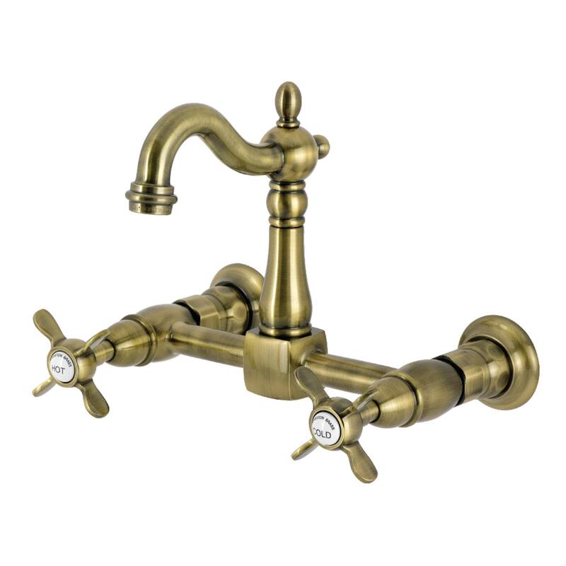 Kingston Brass Essex Double-Handle Wall-Mount Pre-Rinse Bridge Kitchen Faucet - Antique Brass