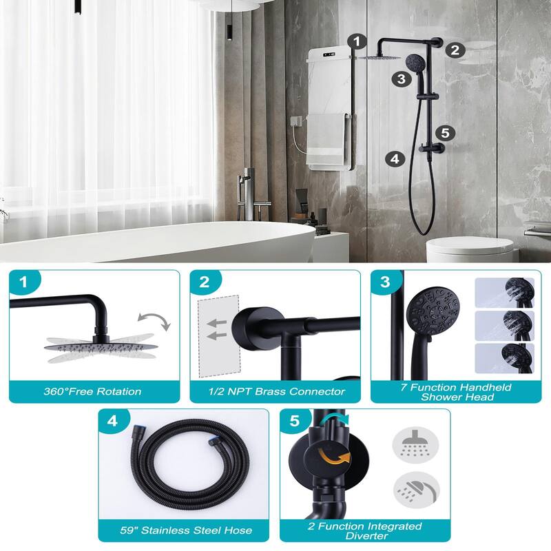WOWOW Single Handle 7 Spray Patterns Shower Faucet Systerm