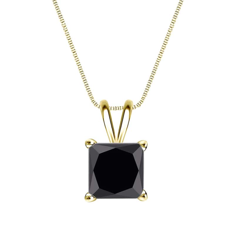 Auriya 2ctw Princess-cut Solitaire Black Diamond Necklace 14k Gold - Yellow