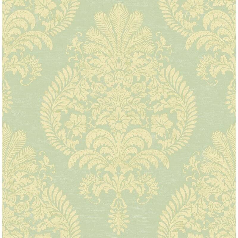 Seabrook Designs Rea Damask Unpasted Wallpaper - 20.5 in. W x 33 ft. L - Metallic Pistachio