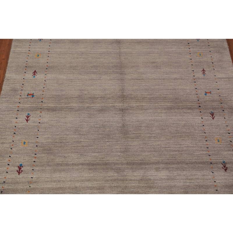 Contemporary Gabbeh Rug Hand-Knotted Beige Modern Wool Carpet - 5'3" x 7'8"