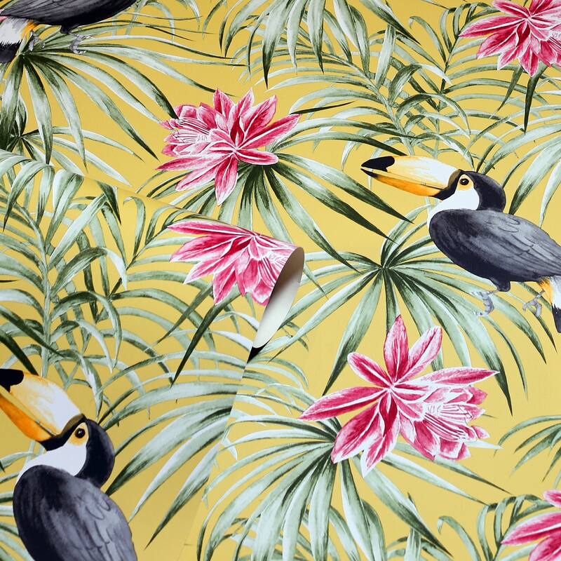 Toucan Tropical Yellow Wallpaper - 20.8 in. W x 33ft L - Double Roll