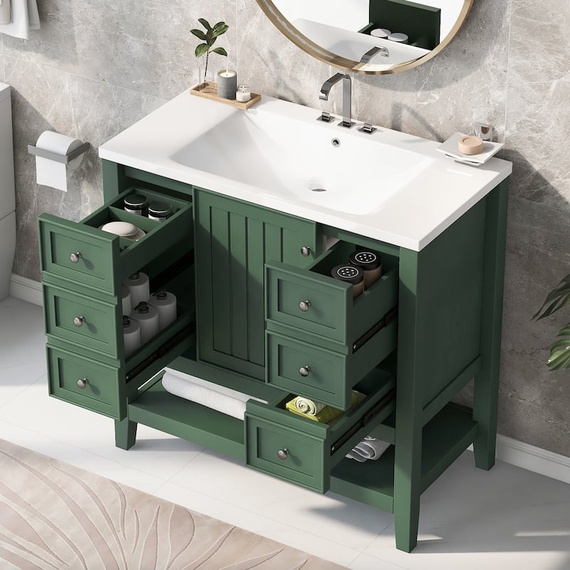 36" Bathroom Vanity with Sink Combo, 1 Cabinet and 3 Drawers - Green