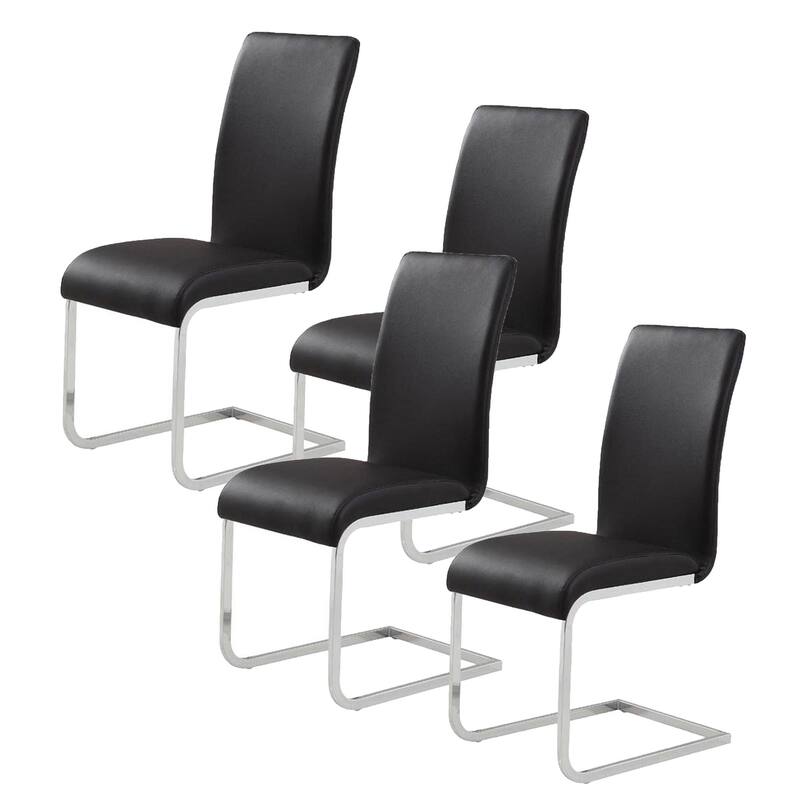 Contemporary Faux Leather and Metal Dining Chair, Set of 4 - Black and Chrome