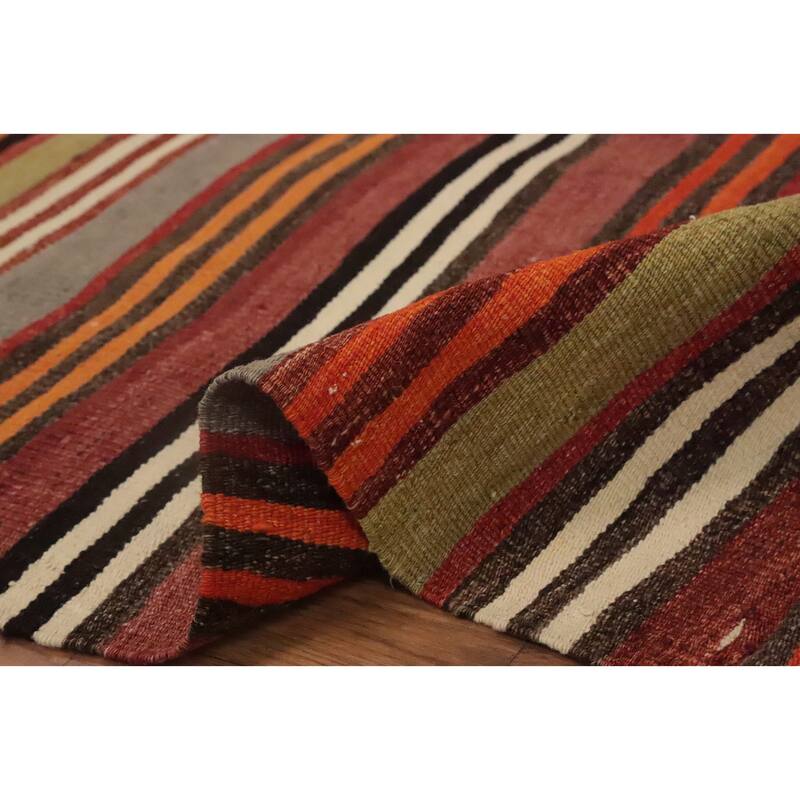 Hand Woven Oriental 100% Wool Carpet Southwestern Geometric Oranges & Rust Kilim Area Rug - 9' 7'' X 4' 10''