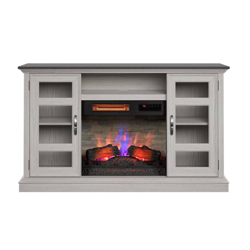 duraflame® Electric Fireplace Entertainment Center with Glass Cabinet Storage, Blanco Oak
