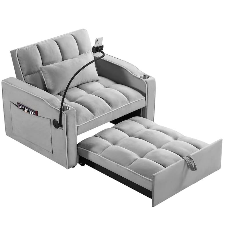 Velvet Single Convertible Sofa Bed with USB Charging Port