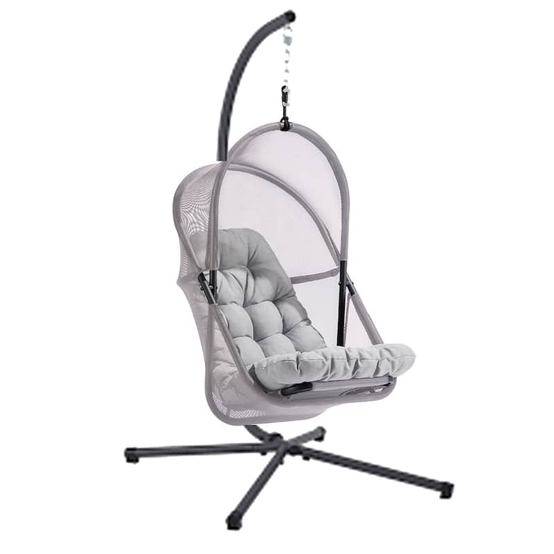 Bery Outdoor Swing Chair with Foldable Stand, Light Gray Cushion