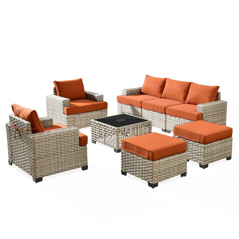 XIZZI 8-piece Patio Furniture Outdoor Rattan Conversation Set