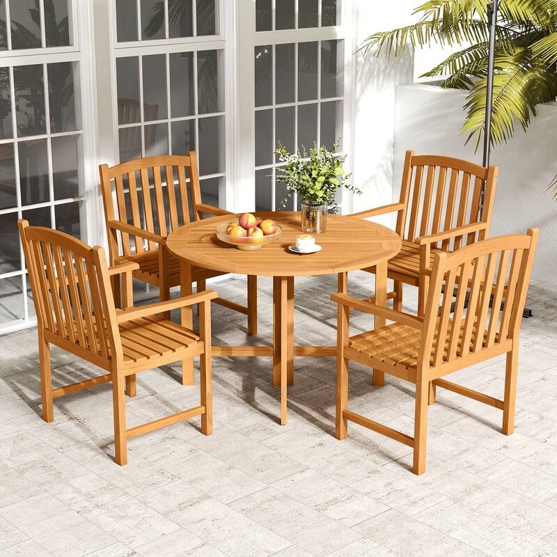 Set of 2 Natural Acacia Wood Patio Armchairs with Slatted Seat, Ergonomic Back and 400lb Capacity - 22.5" x 24" x 36"