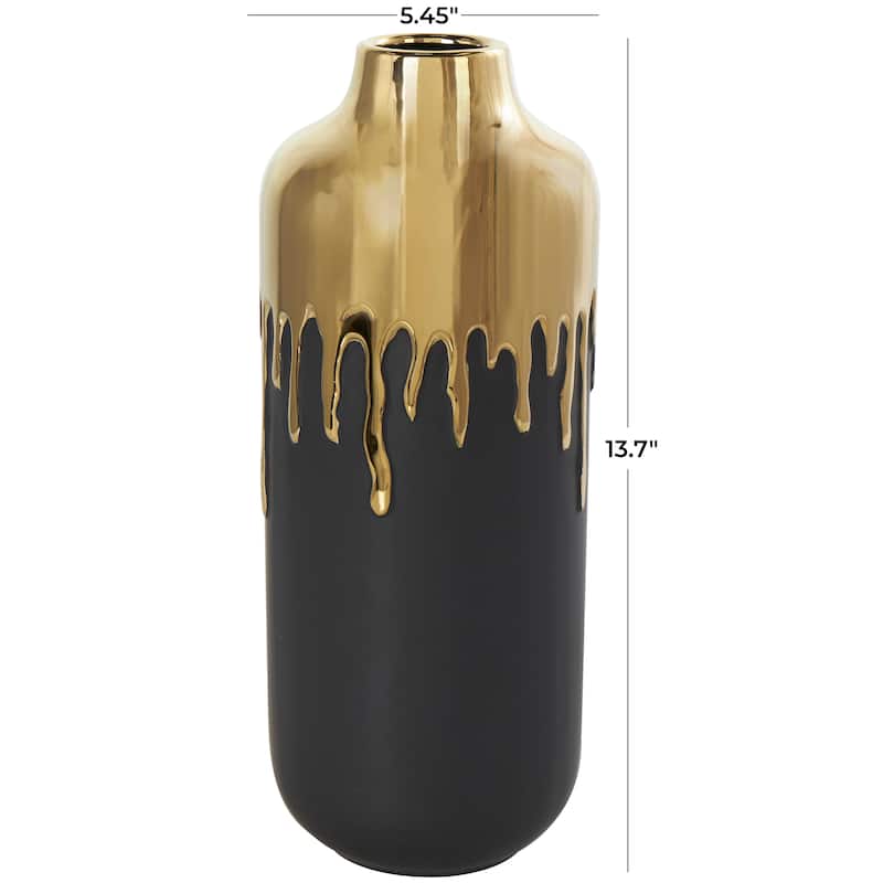CosmoLiving by Cosmopolitan Black or White Ceramic Vase with Abstract Gold Melting Drips