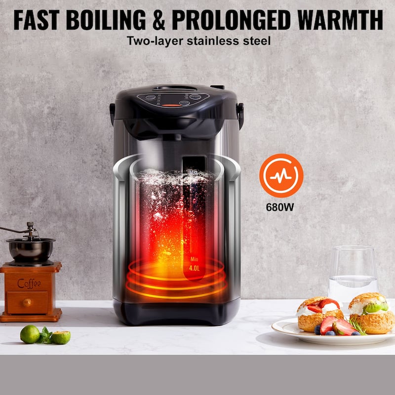 Hot Water Dispenser, Adjustable 4 Temperatures Water Boiler and Warmer, 304 Stainless Steel Countertop Water Heater