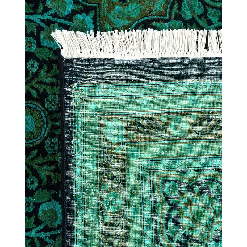 Overton Hand Knotted Wool Vintage Inspired Modern Contemporary Overdyed Green Area Rug - 8' 1" x 10' 4"