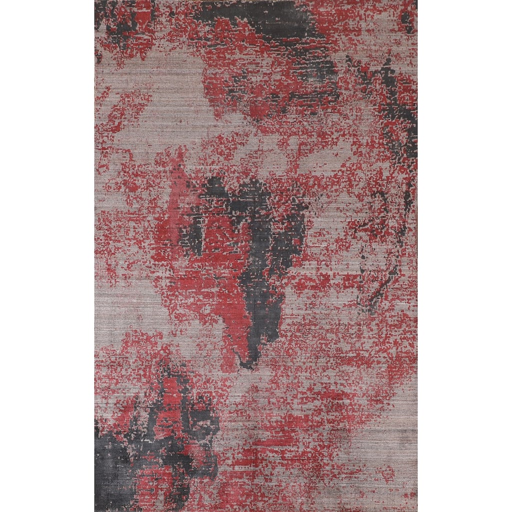 Pink Abstract Area Rug Handmade Contemporary Wool Carpet - 5'1"x 8'3"