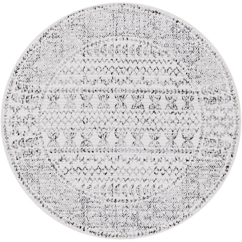 Livabliss Pisa Casual Area Rug. - 6'7" x 6'7" Round - Black/Ivory