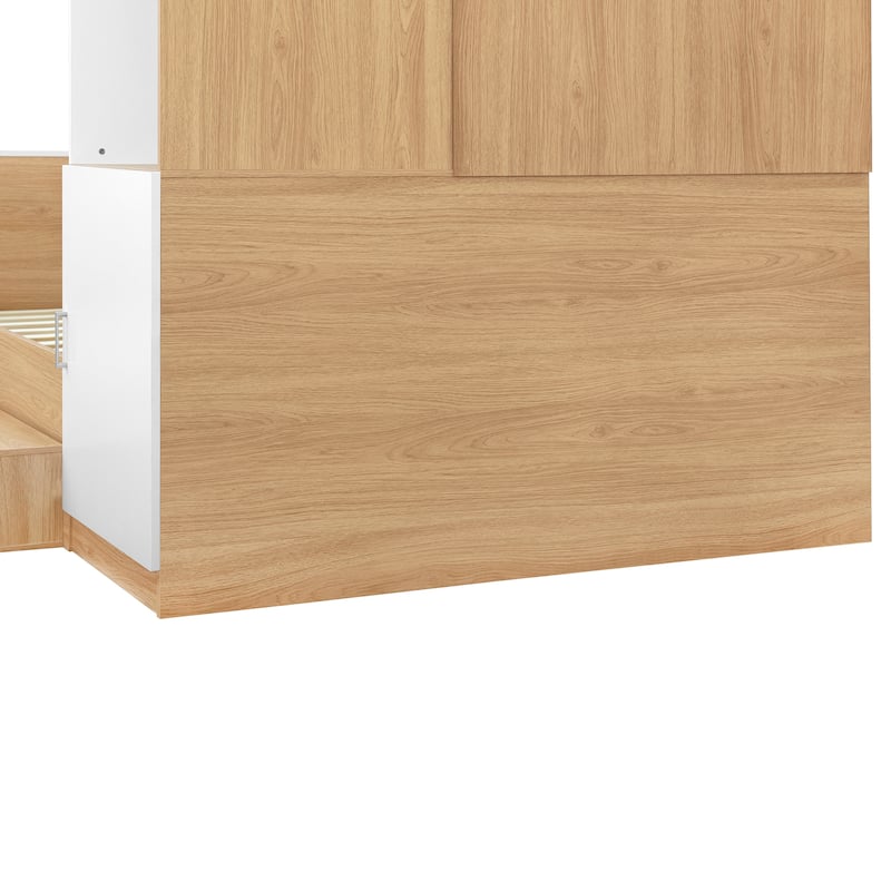 Full Size Wooden Platform Bed With 6 Drawers, Shelves, Desk And Wardrobe