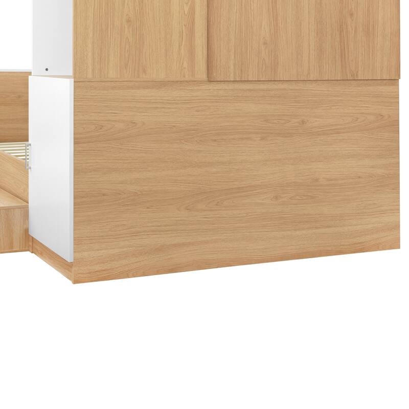Full Size Wooden Platform Bed with 6 Drawers, Shelves, Desk, and Wardrobe