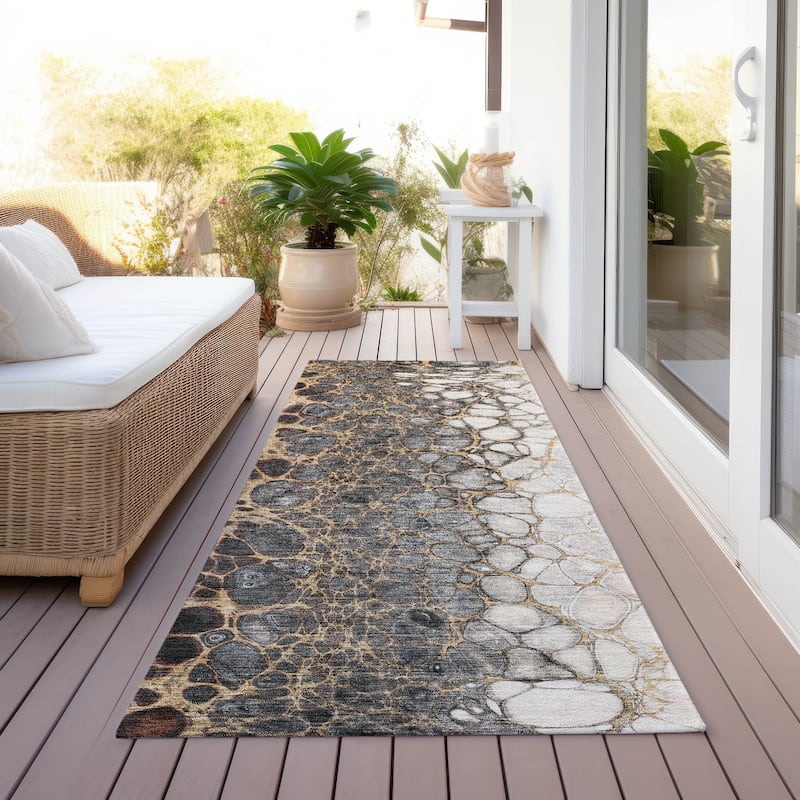 Machine Washable Indoor/ Outdoor Chantille Abstract Cobblestone Rug