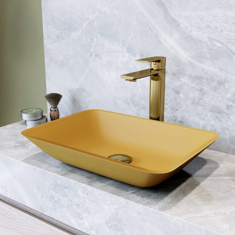 VIGO Sottile 18"L x 13"W x 4"H Glass Rectangular Vessel Bathroom Sink