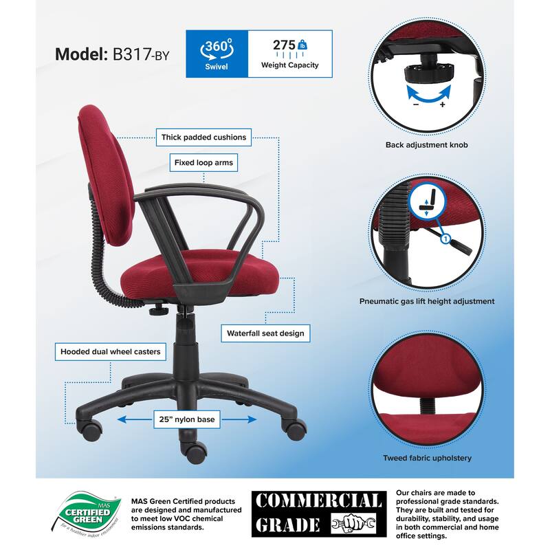 Boss Burgundy Mid-back Ergonomic Task Chair - Burgundy