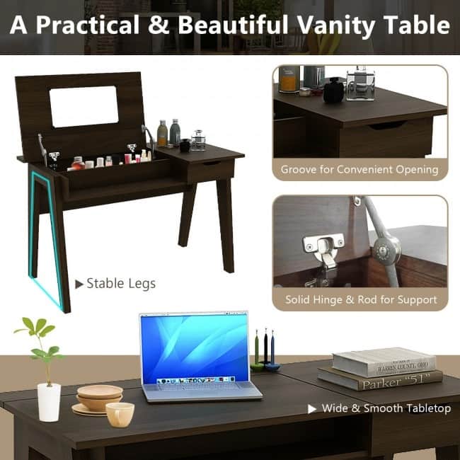 Dressing Table with Flip Mirror and Storage Drawer - 48” x 23.5” x 29.5” (L x W x H)