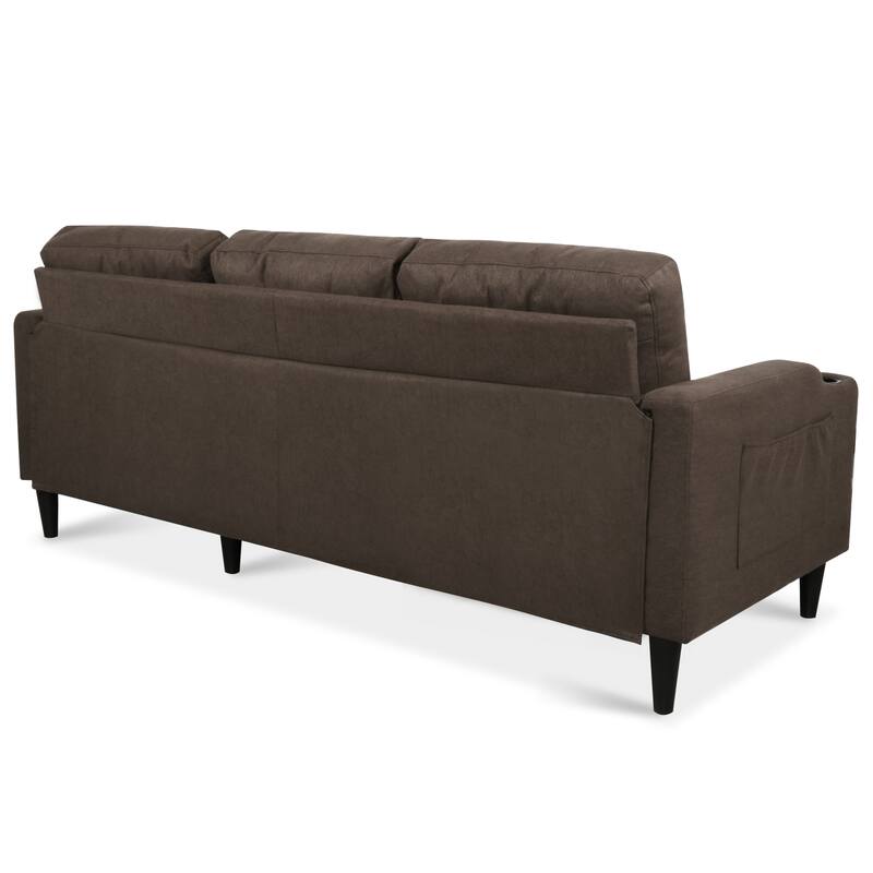 Pull Out Couch, L Shaped Convertible Sleeper Sofa Bed with Hidden Storage, 3-in-1 Upholstered Sectional Sofa with Cup Holder