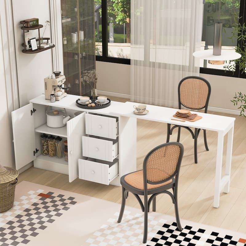 Wooden Sideboard with Extendable Table,Multifunctional Storage Cabinet with 2 Doors and 3 Drawers