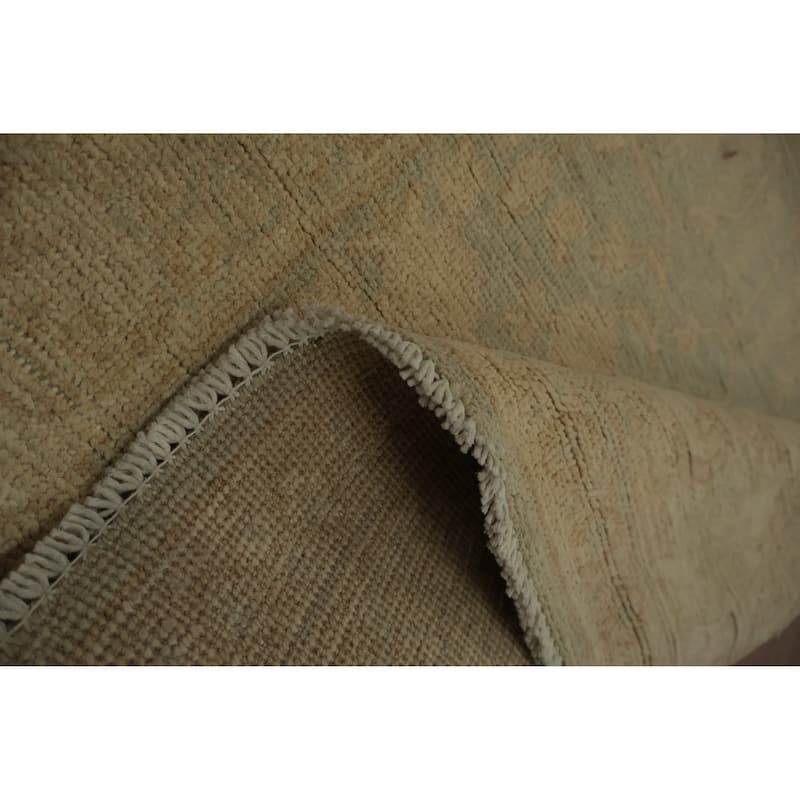 Hand Knotted Oriental 100% Wool Carpet Transitional Floral Beige & Ivories Oushak Runner Rug - 9' 6'' X 2' 8''