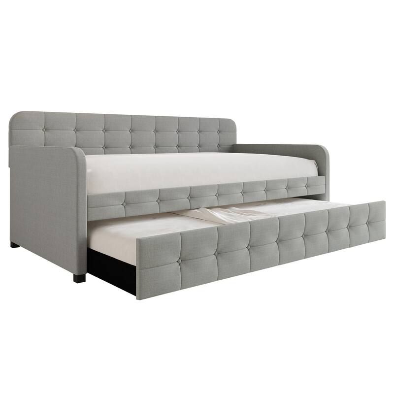 CraftPorch Classic Button-Tufted Twin Size Upholstered Daybed With Trundle - Light Grey