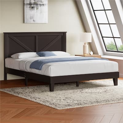 Yaheetech Farmhouse Wood Bed Platform No Box Spring Needed