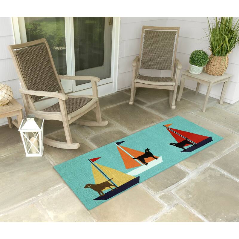 Liora Manne Frontporch Sailing Dog Indoor/Outdoor Rug - 2' x 5' - 2' x 5' - Blue