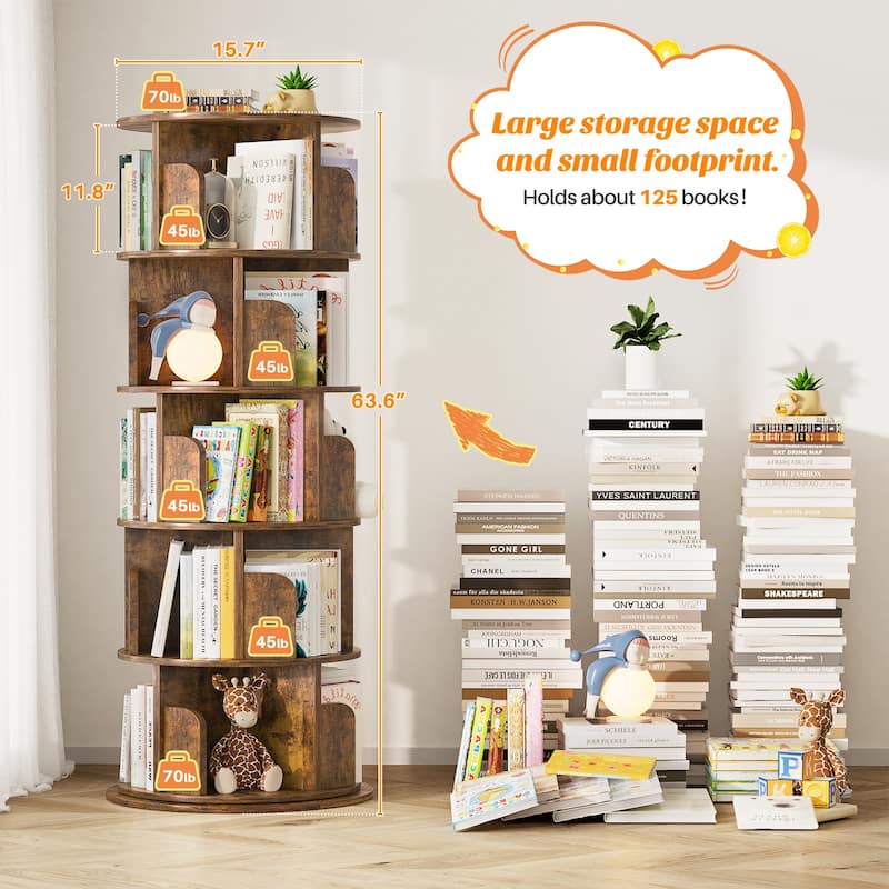 4/5/6 Tiers Round Rotating Bookcase, Revolving Floor Standing Bookshelf Corner Organizer Display