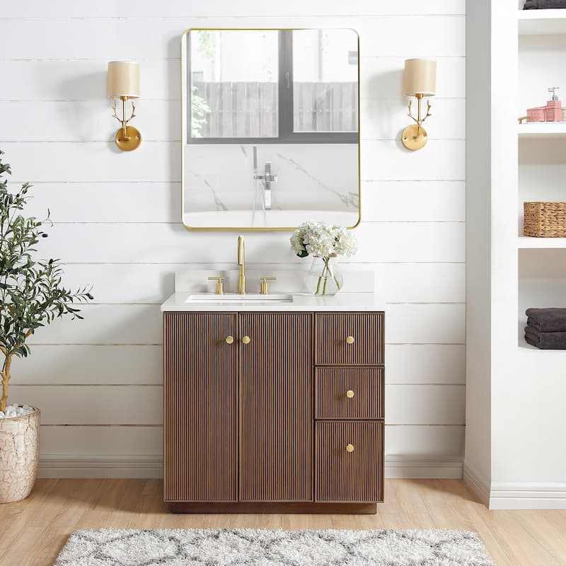 Oza Bath Vanity with Quartz Stone Top and Mirror