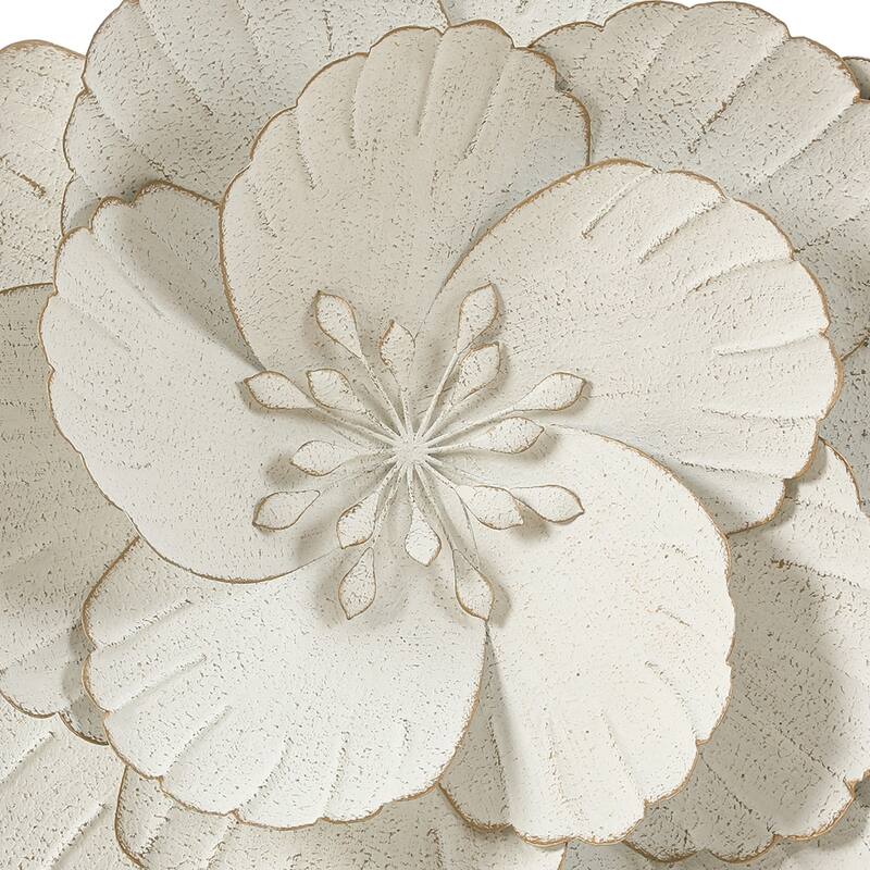25-Inch Distressed White Metal Flower Wall Decor