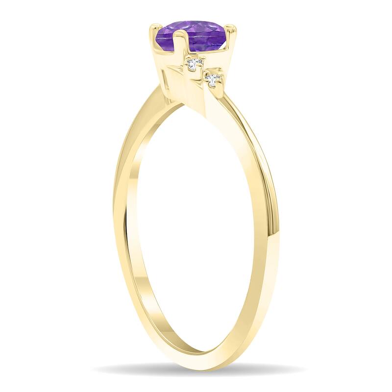 Women's Round Shaped Amethyst and Diamond Tierra Ring in 10K Yellow Gold