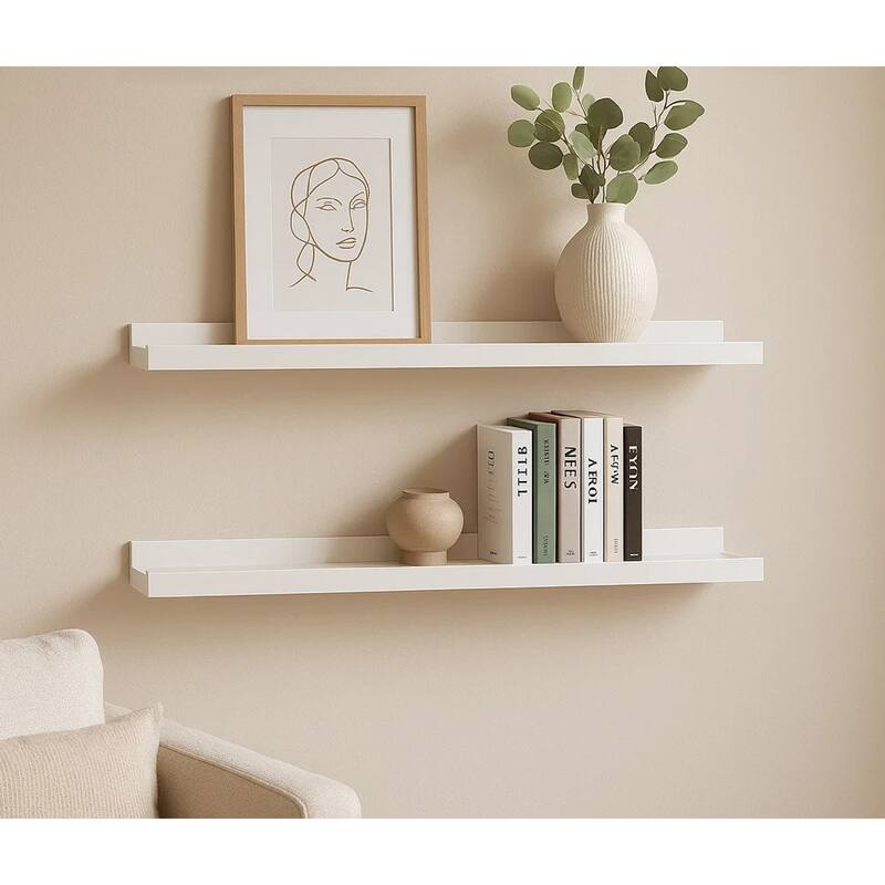 Yuli Wall Shelf Set of 2, Raised Ledge Design, Classic White 32 Inch