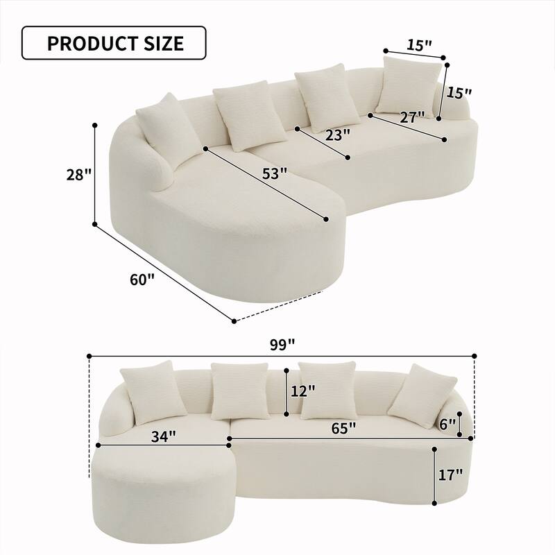 Curved Sectional Sofa L-Shape Modular Chaise Chenille Floor Couch