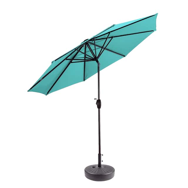 Holme 9-foot Patio Umbrella with Tilt-and-Crank with Black Base Weight Stand Included - Turquoise
