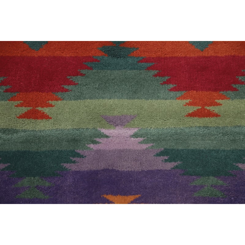 Hand-knotted Tribal Wool Purples Geometric Oriental Area Rug - 9' 0'' X 6' 1''