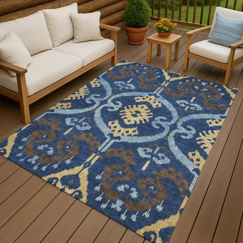 Machine Washable Indoor/ Outdoor Global Empire Chantille Rug - Navy - 3' x 5'