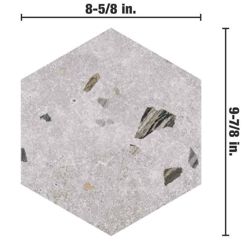 Merola Tile Sonar Hex Silver 8-5/8" x 9-7/8" Porcelain Floor and Wall Tile